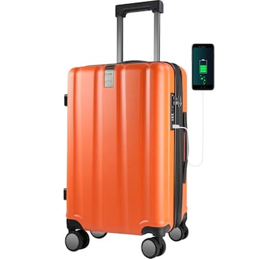 KROSER Hardside Expandable Carry On Luggage with Spinner Wheels Builtin TSA Lock Durable Suitcase Rolling Luggage with USB Port CarryOn 20Inch Orange