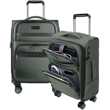 KROSER Softside Expandable Carry On Luggage with Front Business Pockets20 Inch Suitcases with Spinner Wheels Builtin TSA Lock Durable Suitcase Rolling Luggage with USB Port Army Green