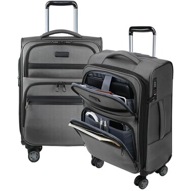 KROSER Softside Expandable Carry On Luggage with Front Business Pockets20 Inch Suitcases with Spinner Wheels Builtin TSA Lock Durable Suitcase Rolling Luggage with USB Port Grey