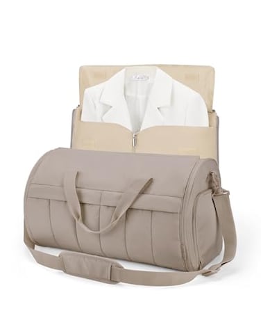 BAGSMART Garment Duffel Bag Convertible 2in1 Puffy WaterResistant CarryOn with Shoe Compartment Khaki