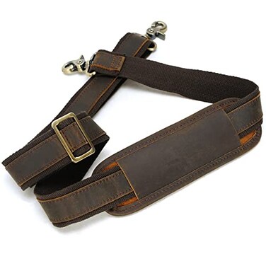 POLARE ORIGINAL Polare Full Grain Leather Adjustable Replacement Shoulder Strap with Metal Hook for Briefcase Messenger Shoulder Duffel Bag Dark Brown
