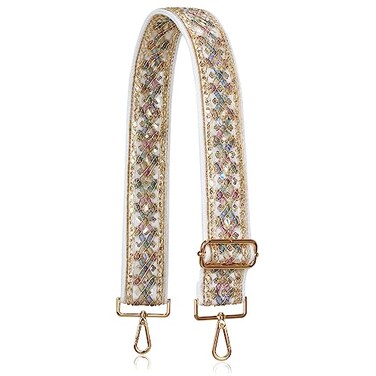 A ALLZEDREAM ALLZEDREAM Purse Strap Crossbody Replacement Handbag Shoulder Bag 2 Wide Adjustable Embroidered Lace Sequins Diamond Beige