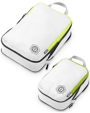 TRIPPED Travel Gear Compression Packing Cubes for Travel 2Piece Lightweight Packing Cubes Set for CarryOn Luggage Backpacks White and Green