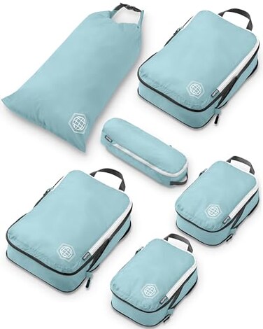 TRIPPED Travel Gear Compression Packing Cubes for Travel 6Piece Lightweight Packing Cubes Set for CarryOn Luggage Backpacks Dusty TealWhite