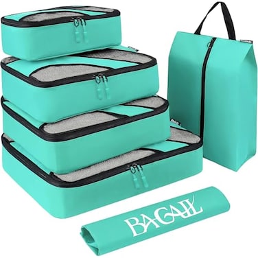 BAGAIL 6 Set Packing CubesTravel Luggage Packing Organizers5setLaundry bag Turquoise