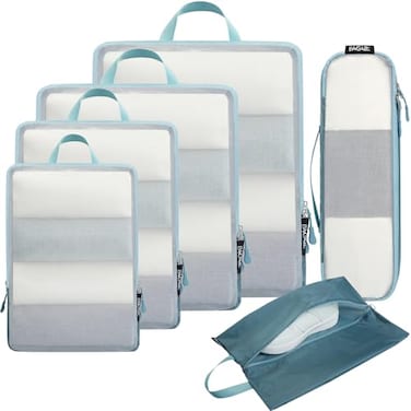 BAGAIL 6 Set Ultralight Compression Packing Cubes Packing Organizer for Travel Accessories Luggage Suitcase Backpack40D FullMesh Dusty Blue