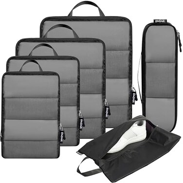 BAGAIL 6 Set Ultralight Compression Packing Cubes Packing Organizer for Travel Accessories Luggage Suitcase Backpack40D FullMesh Black