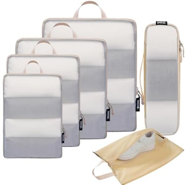 BAGAIL 6 Set Ultralight Compression Packing Cubes Packing Organizer for Travel Accessories Luggage Suitcase Backpack40D FullMesh Beige