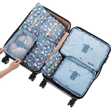 Fxkoolr 7 Set Packing Cubes Travel Luggage Packing Organizers for Suitcase Blue Flower