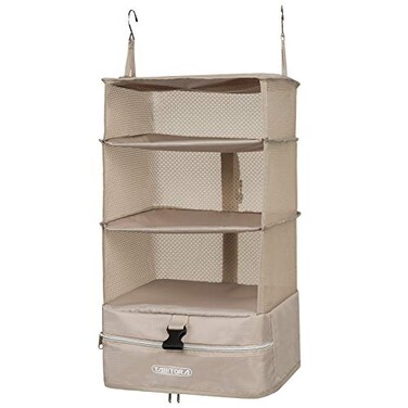 TABITORA Portable Hanging Travel Shelves Bag Packing Cube Organizer Suitcase Storage Large Capacity Beige L