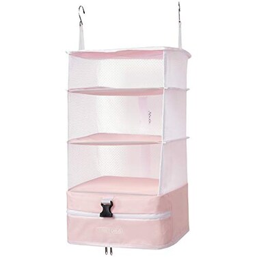 TABITORA Travel Luggage Organizer and Packing Cube Space Saver with Built in Hanging Shelves and Laundry Storage Compartment Pink XL
