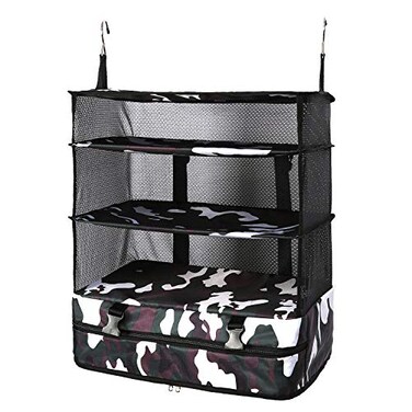 TABITORA Travel Luggage Organizer and Packing Cube Space Saver with Built in Hanging Shelves and Laundry Storage Compartment Camouflage XL