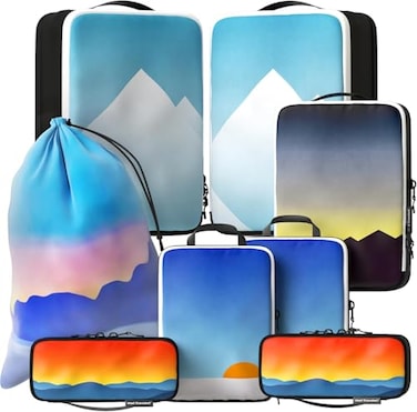 Well Traveled 8 pcs Compression Packing Bags Cubes Set with HybridMax DoubleCapacity Design Packing Cubes for Travel Compression to Maximize Limited Luggage Space Vista