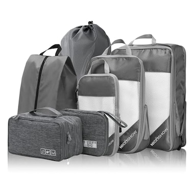 NICOSHOW 7 Set Compression Packing Cubes for Travel Compressible Lightweight and SpaceSaving Packing Cubes Travel Essentials for Women Grey