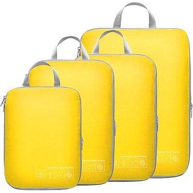 Cambond Compression Packing Cubes for Travel 4 Pack Expandable Luggage Packing Organizers Travel Essentials Accessories Bags Compression Cubes Space Saver for Carry on Suitcases Yellow