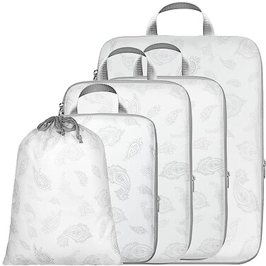 Cambond Compression Packing Cubes Travel 5 Set Packing Cubes for Carry on Suitcases Lightweight Expandable Luggage Organizers Space Saver Cubes with Laundry Bag White Teardropshaped Texture