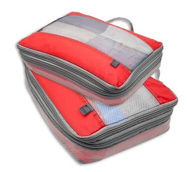 Lewis N. Clark Lewis N Clark ElectroLight Expandable CompressionPacking Cube Travel Organizer for Luggage Suitcase or Carry On with Smart Design Grab Handle Breathable Mesh 2Pack 1 Med 1 Large Red