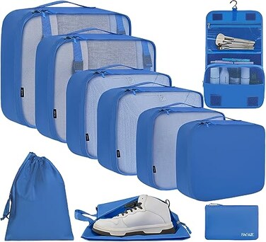 BAGAIL 10 Set Packing Cubes Various Sizes Packing Organizer for Travel Accessories Luggage Carry On SuitcaseBlue