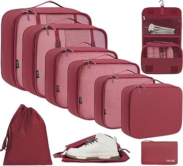 BAGAIL 10 Set Packing Cubes Various Sizes Packing Organizer for Travel Accessories Luggage Carry On SuitcaseBurgundy