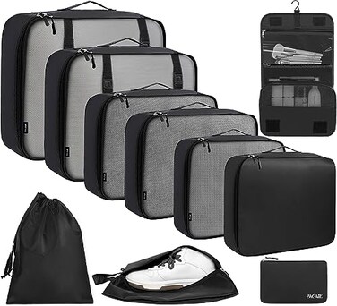 BAGAIL 10 Set Packing Cubes Various Sizes Packing Organizer for Travel Accessories Luggage Carry On SuitcaseBlack