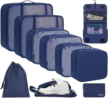 BAGAIL 10 Set Packing Cubes Various Sizes Packing Organizer for Travel Accessories Luggage Carry On SuitcaseNavy
