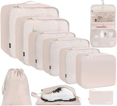 BAGAIL 10 Set Packing Cubes Various Sizes Packing Organizer for Travel Accessories Luggage Carry On SuitcaseCream