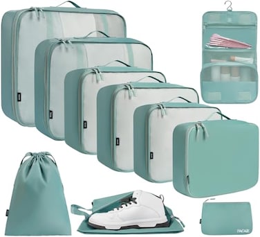 BAGAIL 10 Set Packing Cubes Various Sizes Packing Organizer for Travel Accessories Luggage Carry On SuitcaseDusty Blue