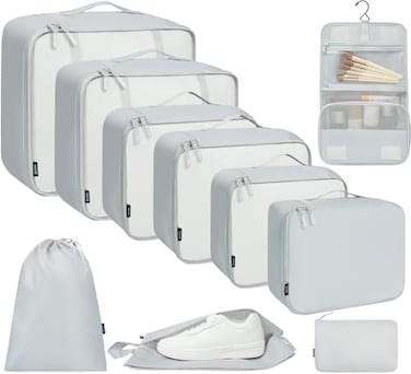 BAGAIL 10 Set Packing Cubes Various Sizes Packing Organizer for Travel Accessories Luggage Carry On SuitcaseLight Grey
