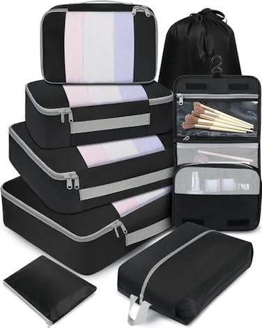 BAGAIL 8 Set Packing Cubes Various Sizes Packing Organizer for Travel Accessories Luggage Carry On SuitcaseBlack
