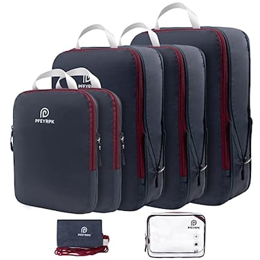 PFEYRPK Ultralight Compression Packing Cubes for TravelExpandable Packing Organizers for carry on Suitcase With Clear Toiletries Bag and Backpack Bag 7 Set