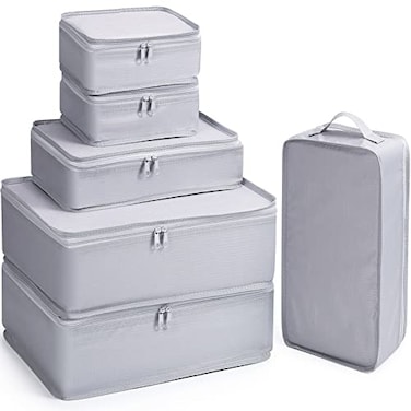 Mossio Suitcase Organizer 6 Pack Travel Essential for Clothes Cosmetics Toiletries Grey