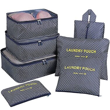 Mossio Packing Organizers 7pc Small Medium Large Packing Cubes Set Garment Clothes Bag Navy Star