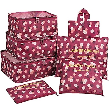 Mossio Travel Cubes 7 Piece Compact Carry On Luggage Organizer Value Folders Travel Bag Wine Flower