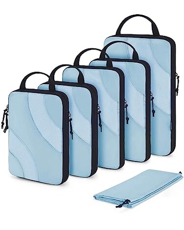 BAGSMART Compression Packing Cubes for Travel 6 Set Travel Packing Cubes for Suitcases Compression Suitcase Organizers Bag Set Lightweight Packing Organizers Sky Blue