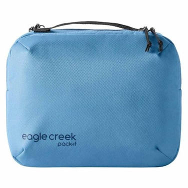 Eagle Creek PackIt Trifold Toiletry Kit Dopp Kit Toiletry Organizer with Padded Interior Durable Hanging Hook Large Compartments Water Resistant Washable Blue Dawn