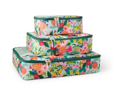 RIFLE PAPER CO. RIFLE PAPER CO 3 Set Compression Packing Cubes with Zipper Pull Laundry Bag Organizer Travel Essentials for LuggageSuitcase Garden Party Pattern