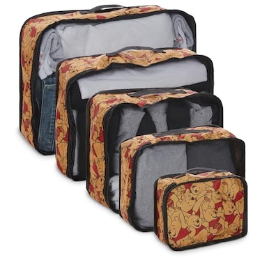 Disney Winnie the Pooh Packing Cubes Minnie Mickey Stitch Princess Cinderella 5 Piece Packing Cubes Compression Travel Essential Accessories Luggage Suitcase Organizer Set For Kids Adults