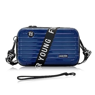 WisePoint Mini Suitcase Crossbody Bag Plastic Mini Suitcase Bag Suitcase Purses Stylish Suitcase Cosmetic Bag with 2 Straps blue