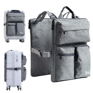 SUITEDNOMAD Luggage Harness for Carry On Bag Over Suitcase Organizer with Storage Pockets and Laptop Sleeves Slide On Adjustable Bag for Travel