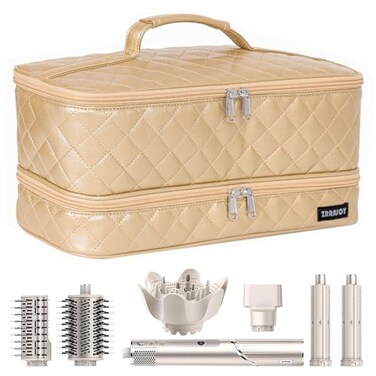 ZRRAJOY Double Layer Storage Case For Shark Flexstyle Travel Carrying Case For Shark 430440 Flexstyle Organizer Bag For Shark FlexstyleDyson Airwrap Styler Attachments Gold