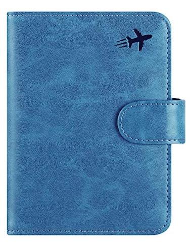 PASCACOO Passport Holder Cover Wallet RFID Blocking Leather Card Case Travel Accessories for Women Men Blue