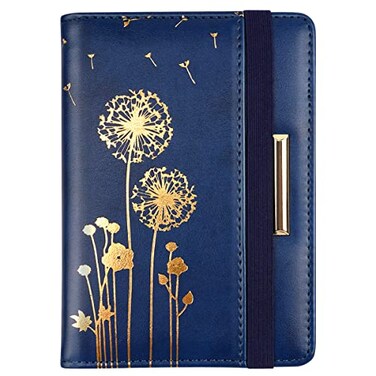 Coco Rossi Womens Fashion Dandelion Passport Wallet Blue RFID Blocking 7 Compartments Faux Leather