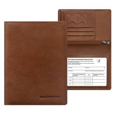 BAPHITY Genuine Leather RFID Blocking Passport Holder Wallet with Zipper Hidden PocketLuxury Cover for Men WomenIdeal Giftredbrown