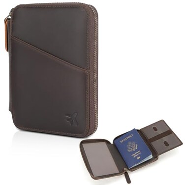 POLARE ORIGINAL Polare Leather Pilot Wallet Passport Holder RFID Blocking Trifold Travel Cover Document Organizer for Aviation Professionals Dark BrownYKK Zipper Version