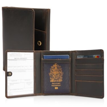 POLARE ORIGINAL Polare Full Grain Leather Pilot Wallet Passport Holder RFID Blocking Trifold Wallet for Men Travel Cover Document Organizer for Aviation Professionals