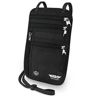 Hero Travel Supply HERO Neck Wallet RFID Blocking Passport Holder Easy to Conceal Travel Pouch Black