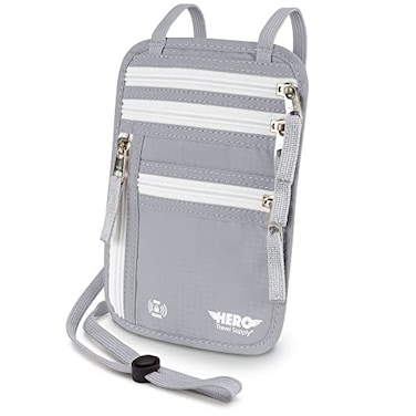 Hero Travel Supply HERO Neck Wallet RFID Blocking Passport Holder Easy to Conceal Travel Pouch Ash Grey