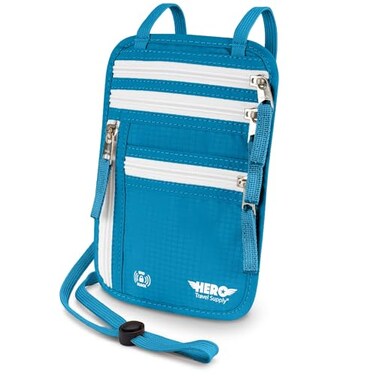 Hero Travel Supply HERO Neck Wallet RFID Blocking Passport Holder Easy to Conceal Travel Pouch Aqua