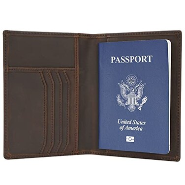 POLARE ORIGINAL Polare Slim RFID Blocking Leather Passport Holder Travel Bifold Wallet For Men