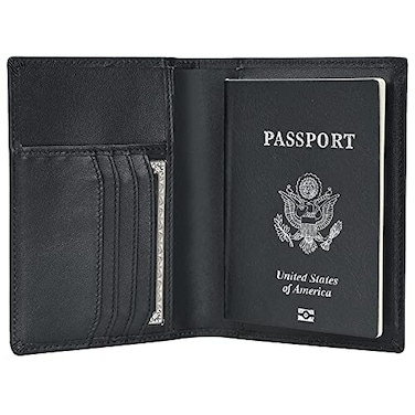 POLARE ORIGINAL Polare Mens Slim RFID Blocking Leather Passport Holder Travel Bifold Wallet Black